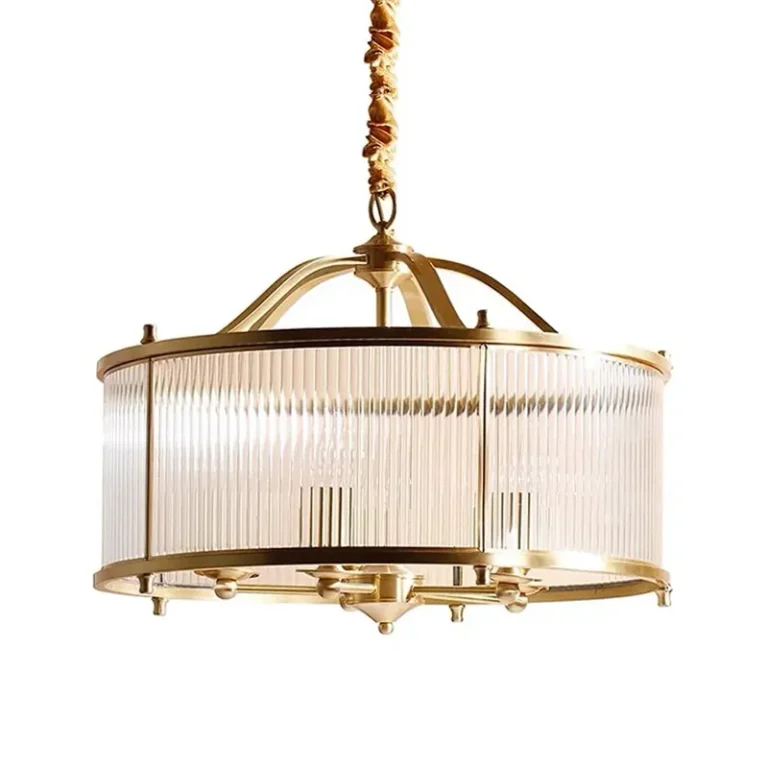 Vintage Brass Drum Chandelier White Background