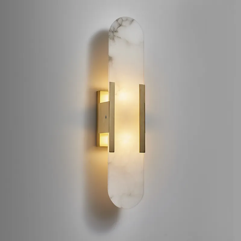 Natural Alabaster Copper Sconce Lit on Wall