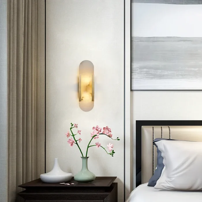Modern Bedside Natural Alabaster Copper Sconce