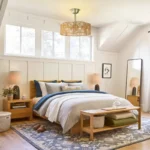 Boho Bedroom Decor with Gold Rattan Fandelier