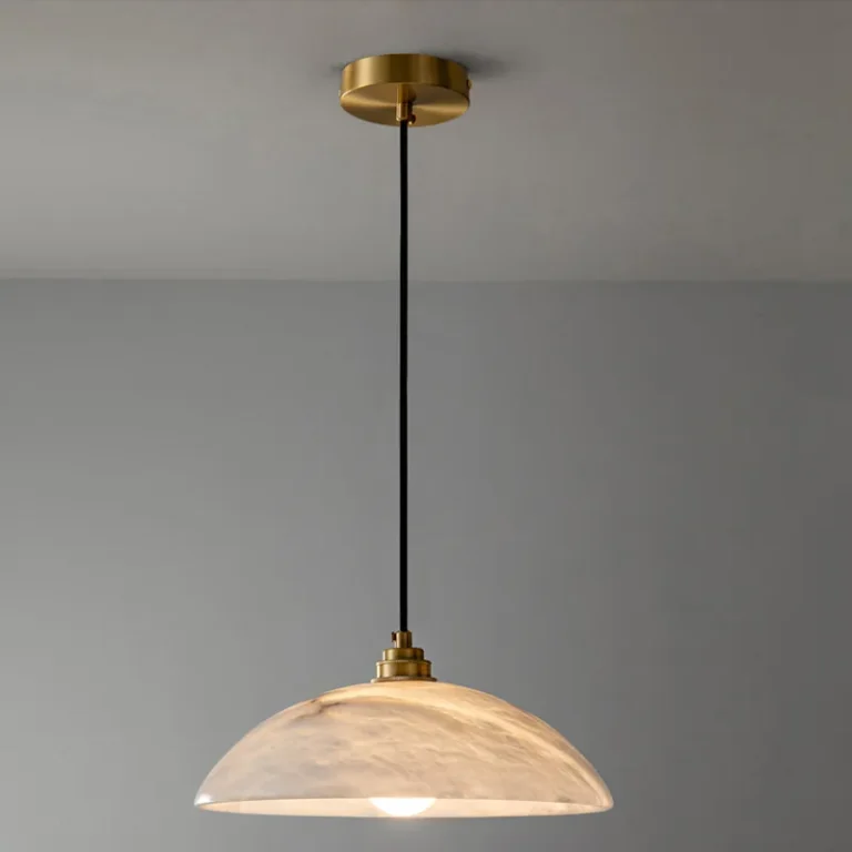 Spanish Alabaster Pendant Light with Brass Finish