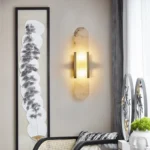 Modern Bedside Natural Alabaster Copper Sconce