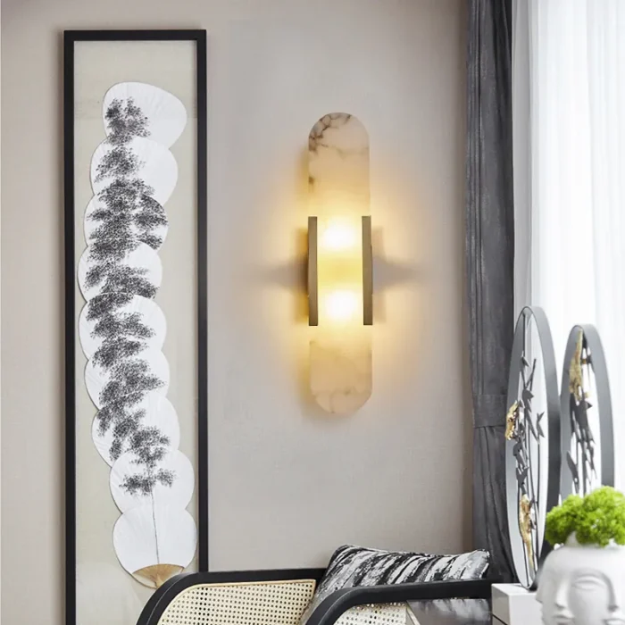 Modern Bedside Natural Alabaster Copper Sconce