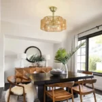 Modern Dining Room Lighting Gold Rattan Fandelier