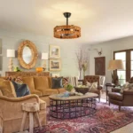 Rustic Living Room Style with Black Rattan Fandelier