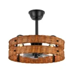 Black Rattan Fandelier with Light White Background