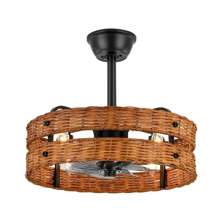 Black Rattan Fandelier with Light White Background