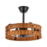 Black Rattan Fandelier with Remote