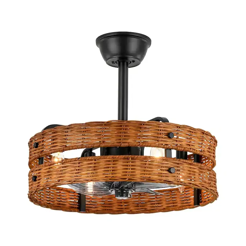 Black Rattan Fandelier with Remote