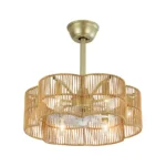 Gold Rattan Fandelier with Light White Background