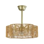 Gold Rattan Fandelier with Light White Background