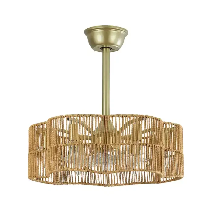 Gold Rattan Fandelier with Light White Background