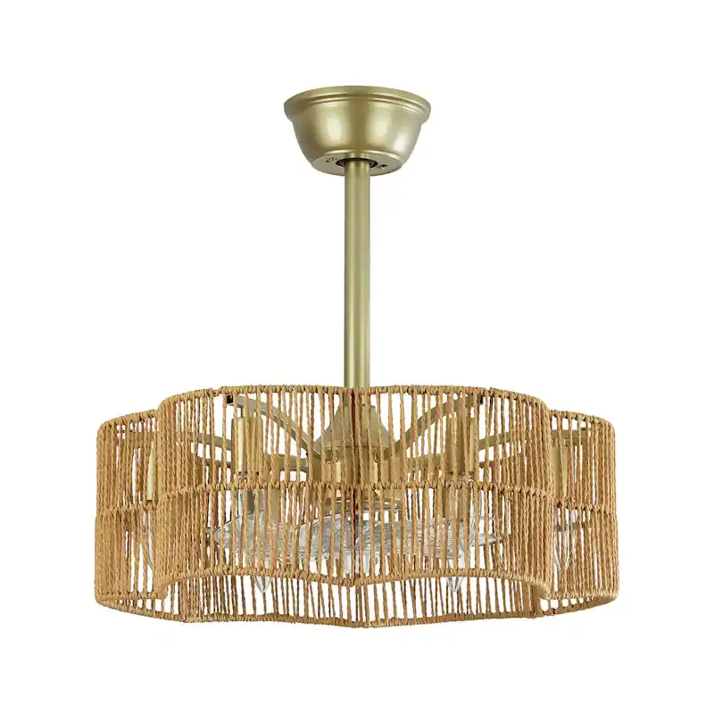 Gold Rattan Fandelier with Light White Background