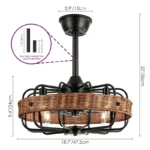 Dimensions for Black Rattan Fandelier with Adjustable Height