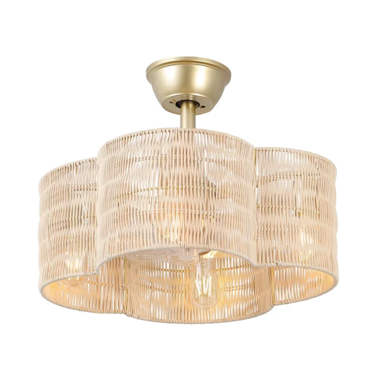 Gold Rattan Fandelier with Light