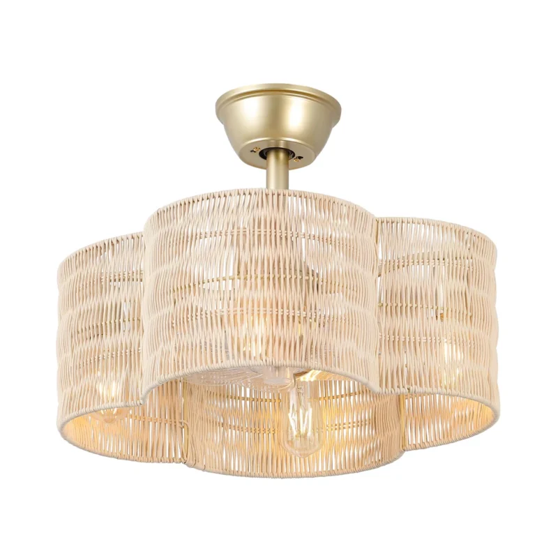Gold Rattan Fandelier with Light