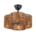 Black Rattan Fandelier with Light
