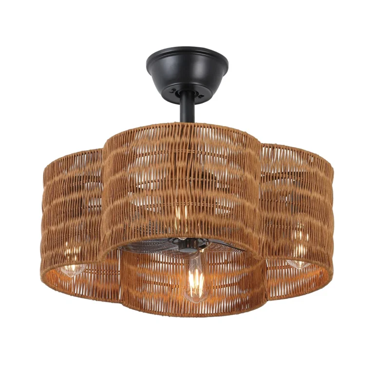 Black Rattan Fandelier with Light
