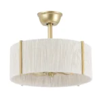 Gold Drum Fandelier with Fabric Shade in Farmhouse Style