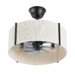 Black Drum Fandelier with Fabric Shade in Matte Black Finish