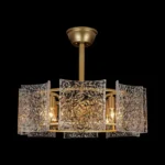 Modern Gold Glass Fandelier with Light and Hammered Glass Shades