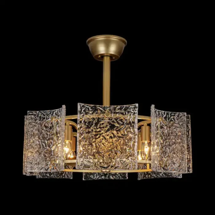 Modern Gold Glass Fandelier with Light and Hammered Glass Shades