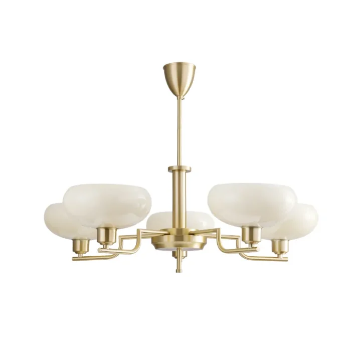 Mid-Century Modern 5-Light Brass Chandelier