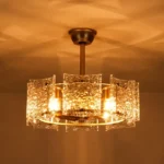 Modern Gold Glass Fandelier with Light and Hammered Glass Shades
