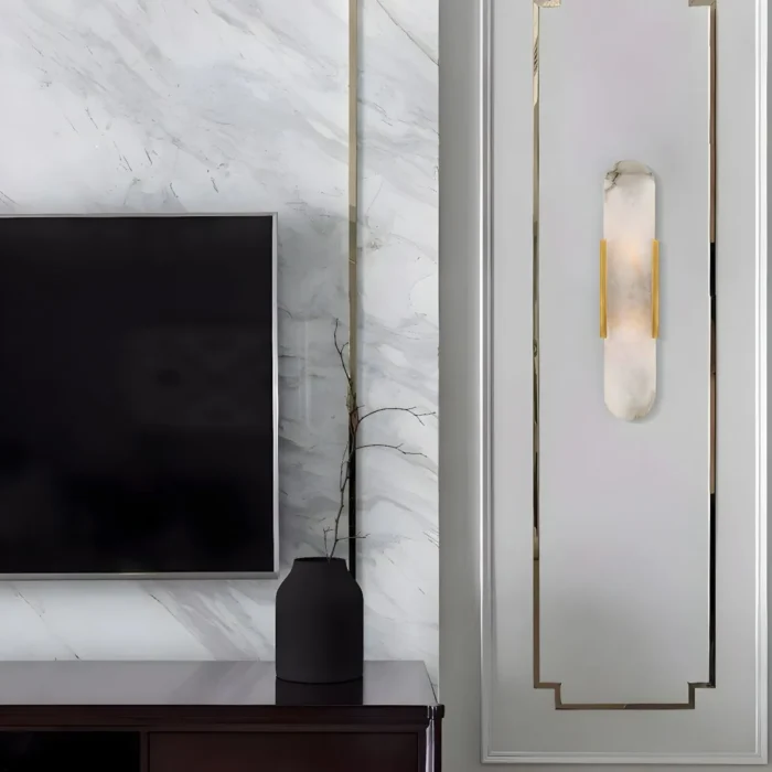 Modern Living Room Decor with Alabaster Linear Sconce