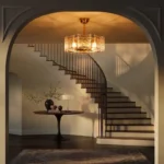 Luxury Master Bedroom with Modern Gold Glass Fandelier with Light