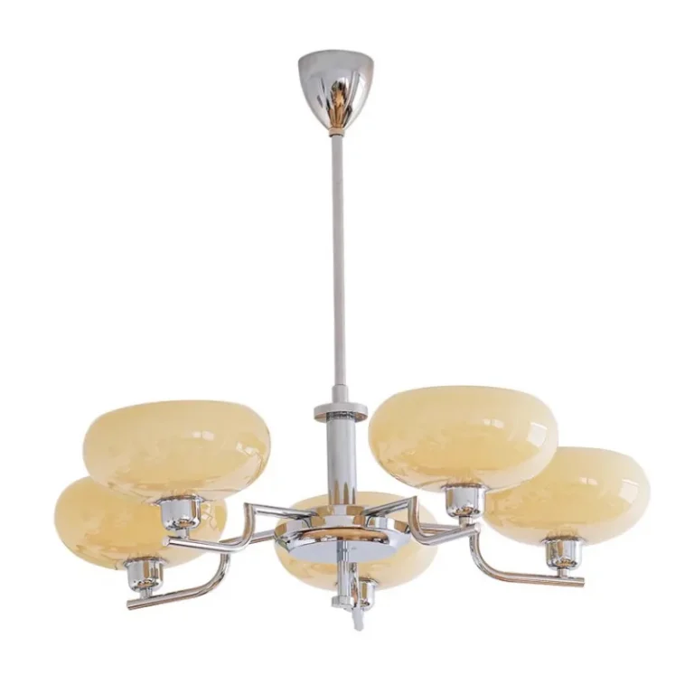 Mid-Century Modern 5-Light Brass Chandelier
