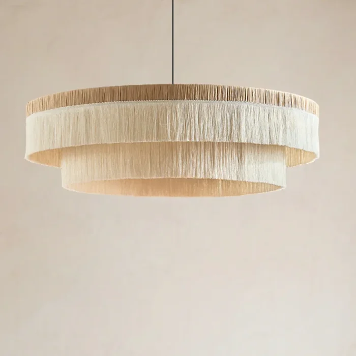 Large Raffia Fringe Chandelier Boho Lighting