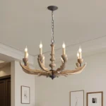 Vintage French Country Wood Chandelier for Dining Room