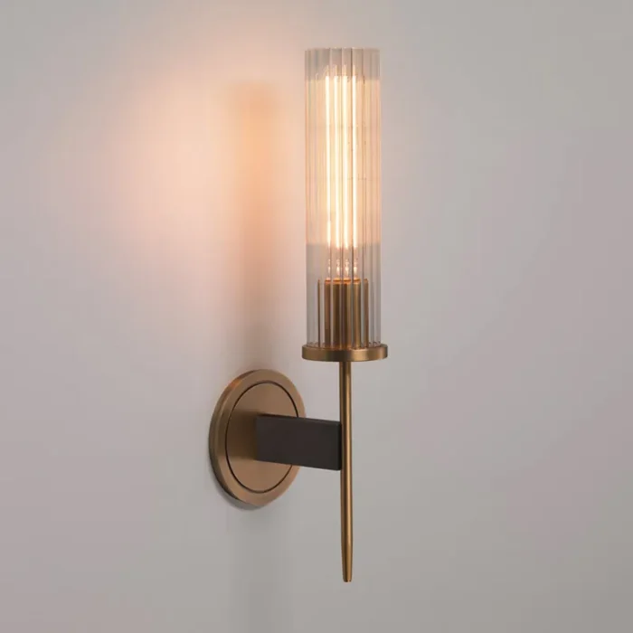 Ribbed Glass Copper Sconce Modern Lighting
