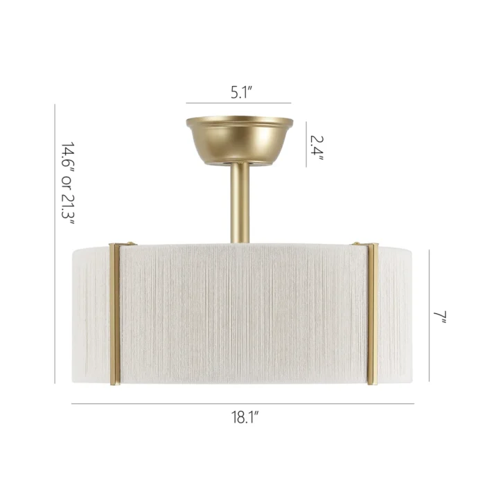 Gold Drum Fandelier with Fabric Shade Dimensions & Downrods