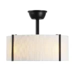 Black Drum Fandelier with Fabric Shade in Matte Black Finish