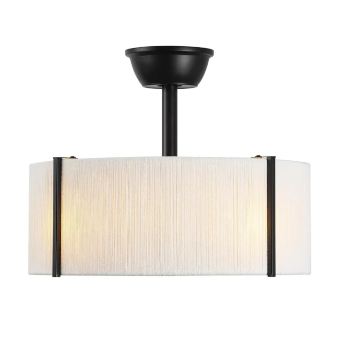 Black Drum Fandelier with Fabric Shade in Matte Black Finish