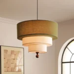 3-Tier Linen Pendant Light in Sage Green and Cream