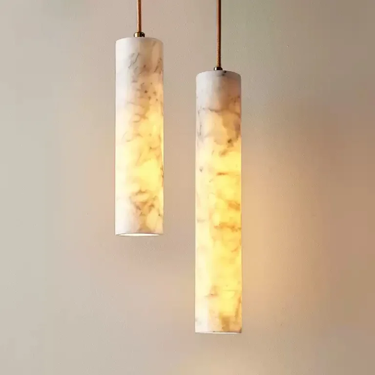 Natural Marble and Wood Cylinder Hanging Lamp