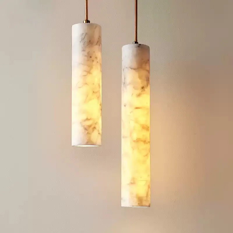 Natural Marble and Wood Cylinder Hanging Lamp