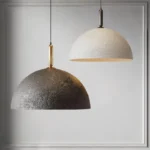 Black Textured Pendant Lights over Dining Table