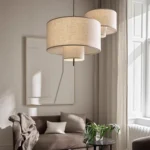Large Fabric Pendant Light in Minimalist Living Room