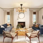 High Ceiling Living Room with Hushwing Fandelier