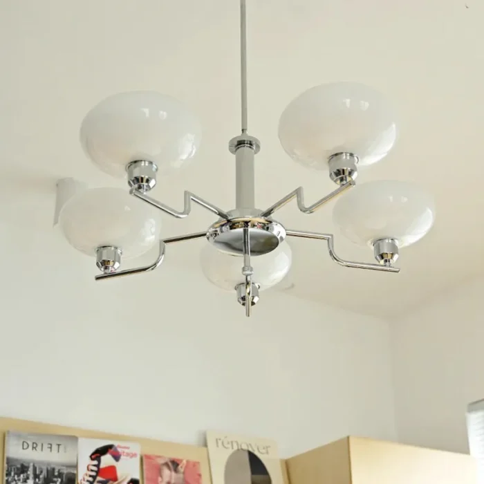 Chrome Chandelier in Modern Kitchen