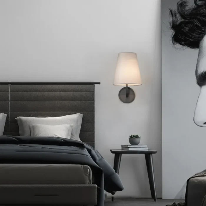 Modern Bedside Linen Shade Copper Sconce