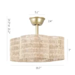 Gold Rattan Fandelier with Light Dimensions & Dual Downrods