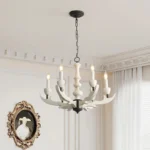 Wood Chandelier Over Large Dining Table