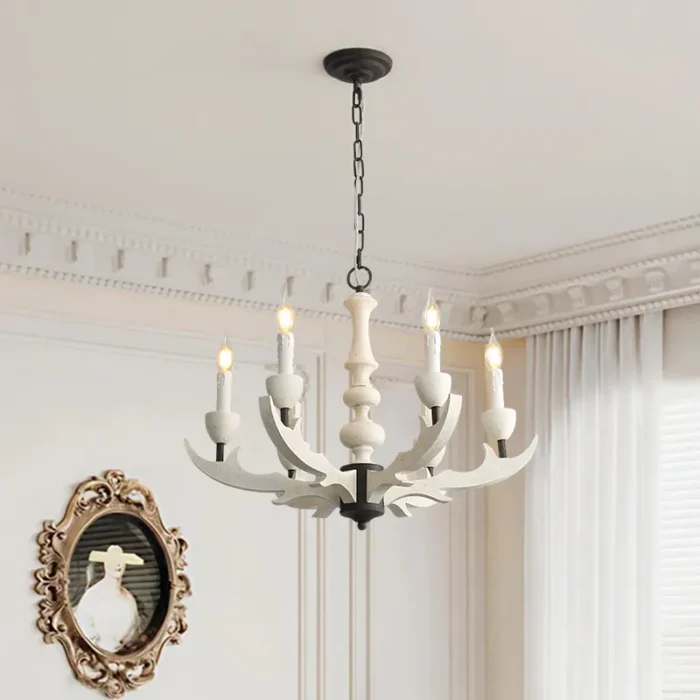 Wood Chandelier Over Large Dining Table