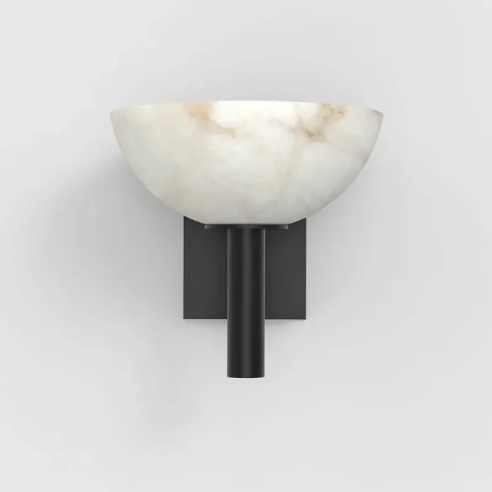 Modern Black Natural Alabaster Bowl Sconce