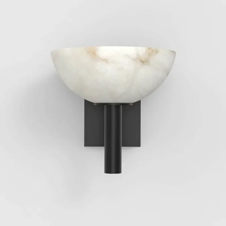 Modern Black Natural Alabaster Bowl Sconce